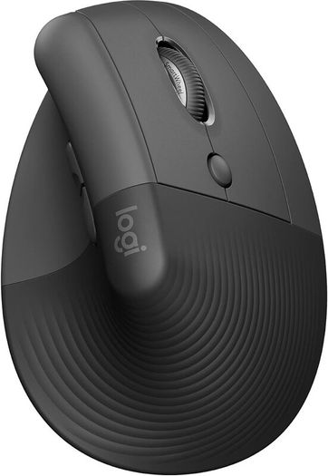 Lift Vertical Ergonomic Mouse, Wireless, Bluetooth or Logi Bolt USB receiver, Quiet clicks, 4 buttons, compatible with Windows/macOS/iPadOS, Laptop, PC - Graphite