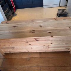 wooden bench with storage