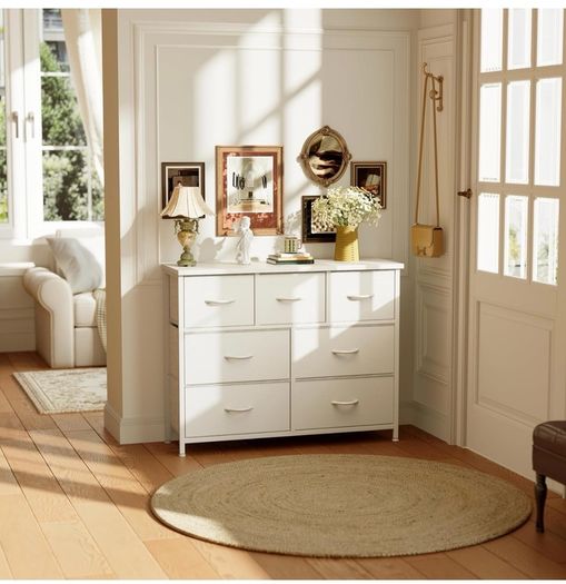 Chest of Drawers for Bedroom with 7 Drawers, Fabric Storage Drawer, Tall White Hallway Storage Unit