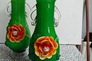 Pair of Murano style 11 inch green glass floral vases