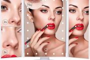 Makeup Mirror with LED Lights, 22 LED Lights Vanity Cosmetic with Touch Screen, Magnification Tri-Fold 2X 3X Magnifying