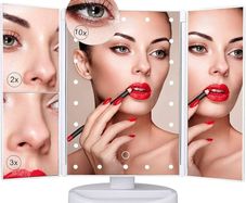 Makeup Mirror with LED Lights, 22 LED Lights Vanity Cosmetic with Touch Screen, Magnification Tri-Fold 2X 3X Magnifying