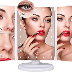 Makeup Mirror with LED Lights, 22 LED Lights Vanity Cosmetic with Touch Screen, Magnification Tri-Fold 2X 3X Magnifying