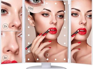 Makeup Mirror with LED Lights, 22 LED Lights Vanity Cosmetic with Touch Screen, Magnification Tri-Fold 2X 3X Magnifying