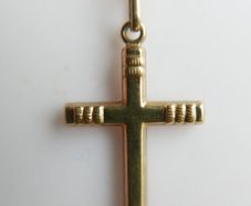 Vintage sold 9K Yellow Gold 375 Engraved Cross Pendant Necklace length 18" - 1,3g