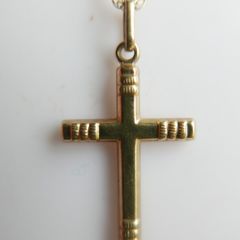 Vintage sold 9K Yellow Gold 375 Engraved Cross Pendant Necklace length 18" - 1,3g