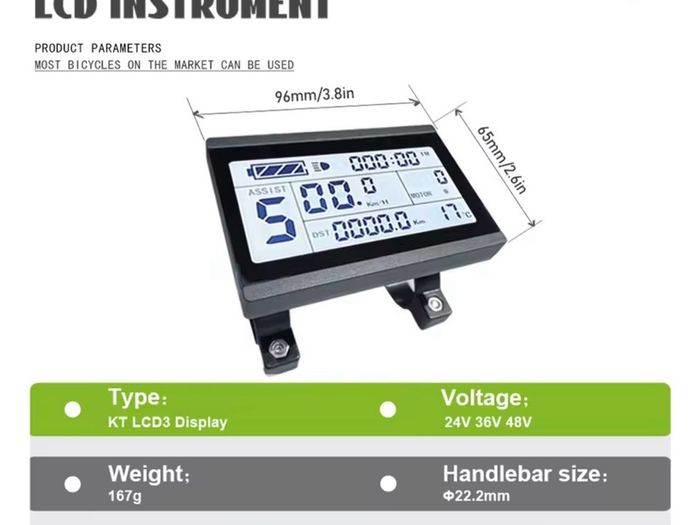 Ebike Display KT LCD3 LCD3U Display 24V36V48V72V with USB Intelligent Meter for Electric Bicycle Hub Motor Conversion Kit