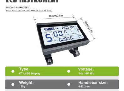 Ebike Display KT LCD3 LCD3U Display 24V36V48V72V with USB Intelligent Meter for Electric Bicycle Hub Motor Conversion Kit