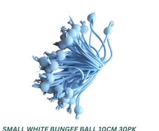 Small white bungee ball ties, 10cm (30 pk)