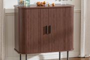 Sideboard Buffet Storage Cabinet with Tambour Sliding Door Walnut