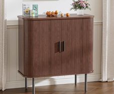 Sideboard Buffet Storage Cabinet with Tambour Sliding Door Walnut