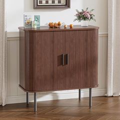 Sideboard Buffet Storage Cabinet with Tambour Sliding Door Walnut