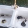 Double bowl ceramic sink with brass mixer tap Image 2