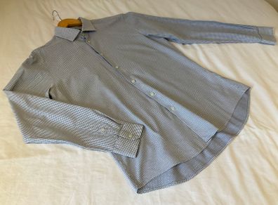 Mens DKNY Slim Shirt Blue White check 16.5
