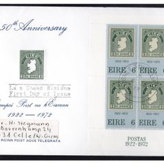 1972 Ireland Stamp Anniversary Miniature Sheet Addressed Registered Post First Day Cover (FDC)