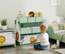 Kids Toy Storage Units, 3-Tier Toy Organiser Shelf with 6 Removable Boxes for Kids, Bedroom, Playroom, Green