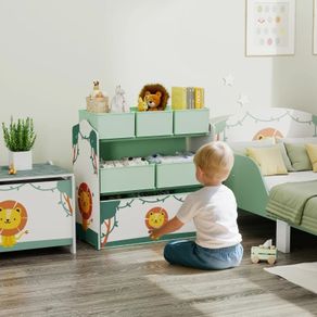 Kids Toy Storage Units, 3-Tier Toy Organiser Shelf with 6 Removable Boxes for Kids, Bedroom, Playroom, Green