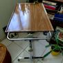 Vintage German side table with grey metal frame on wheels Image 7