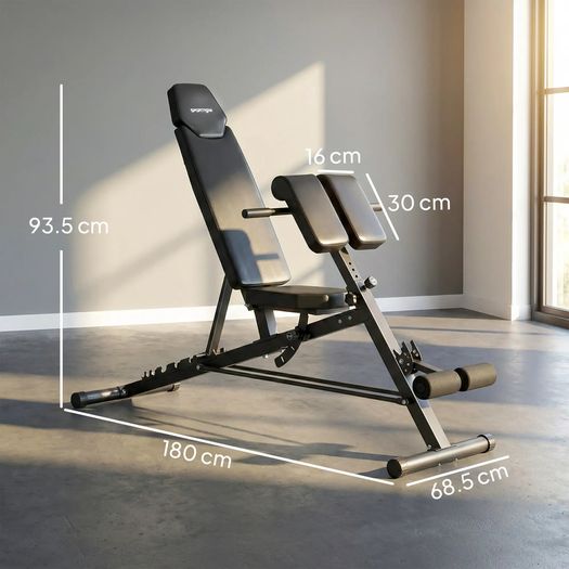 Multifunctional weight bench, adjustable incline and flat bench with 6-position backrest, 3-position seat, black