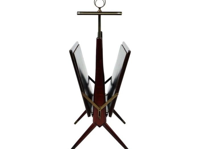 Vintage Italian Mahogany  Brass Magazine Rack attributed to Ico Parisi 1950s