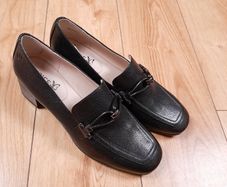 Caprice Black Grained Leather Heeled Loafers 5UK/38EU/24.4cm