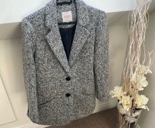 Clockhouse Black & White Speckled Tweed Wool Blend Blazer Jacket - Size 36