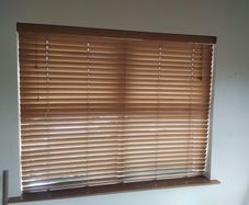 Venetian Timber Blind Honey in colour.