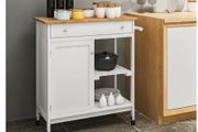 BRAND NEW Kitchen Cart Shelf Multifunction Storage Trolley White Bamboo Roller Trolley with Worktop Drawer Home furniture