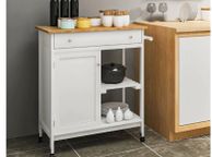 main image for ad BRAND NEW Kitchen Cart Shelf Multifunction Storage Trolley White Bamboo Roller Trolley with Worktop Drawer Home furniture