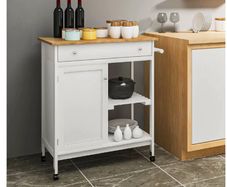 BRAND NEW Kitchen Cart Shelf Multifunction Storage Trolley White Bamboo Roller Trolley with Worktop Drawer Home furniture