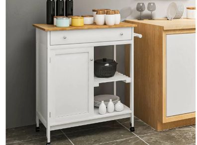 BRAND NEW Kitchen Cart Shelf Multifunction Storage Trolley White Bamboo Roller Trolley with Worktop Drawer Home furniture