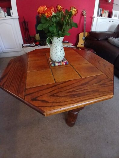 Solid oak tile top table coffee
