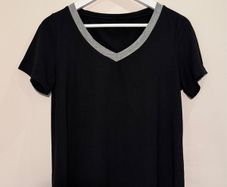 Black V Neck T Shirt Top With Grey Size S!