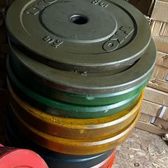 150kg olympic coloured bumper weight set