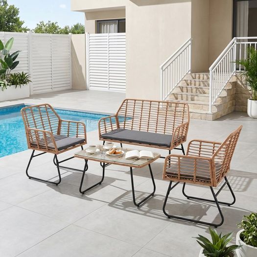 4 Piece PE Rattan Set Garden Balcony Furniture