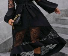 Lantern Sleeve Belted Dress