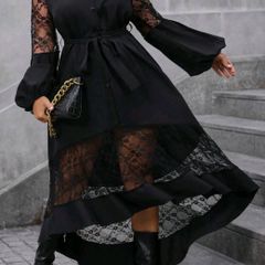 Lantern Sleeve Belted Dress