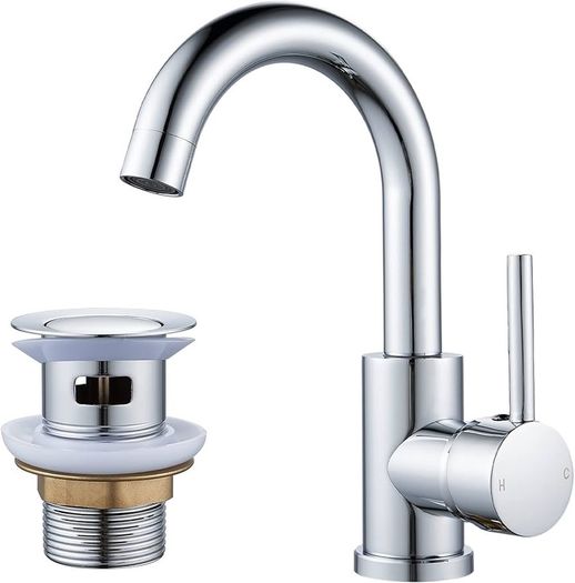 Basin Taps Mixer Single Lever Swivel Bathroom Sink Tap Chrome with Pop up Waste