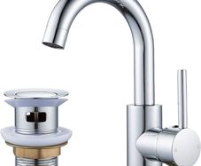 Basin Taps Mixer Single Lever Swivel Bathroom Sink Tap Chrome with Pop up Waste