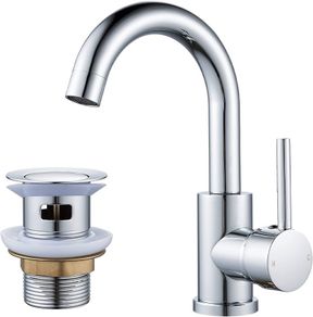 Basin Taps Mixer Single Lever Swivel Bathroom Sink Tap Chrome with Pop up Waste