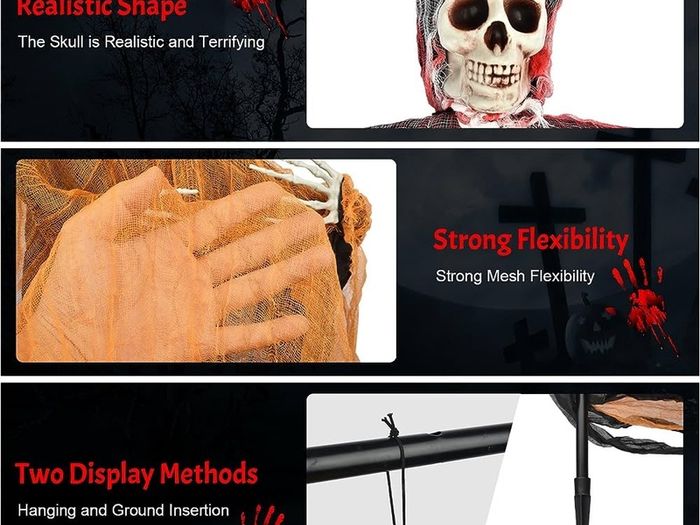 Halloween Decorations Outdoor, 3 Packs Halloween Skull Decorations, Hanging Skeleton Halloween Decorations Insertable Flying Ghost Halloween Indoor Decorations for Haunted House Garden