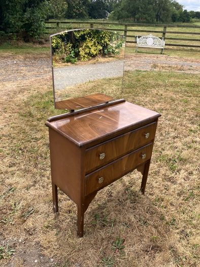 Vintage Mid-Century Wooden Dressing Table with Mirror