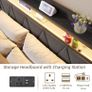 King Bed Frames with 5ft Upholstered Wooden Two-shelf Storage Headboard, Charging Station,LED Lights Image 3