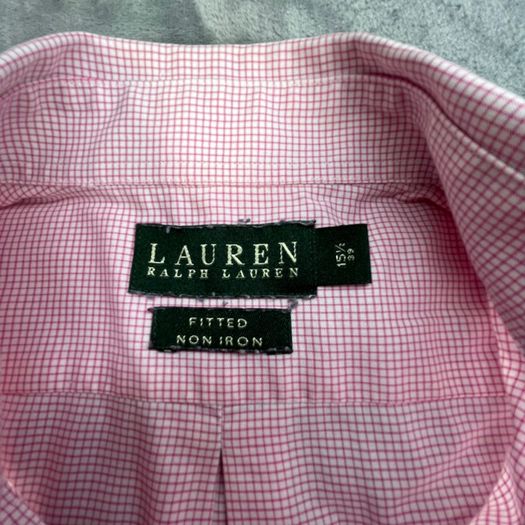 LAUREN RALPH LAUREN Fitted Non Iron Mens Shirt Pink Striped Long Sleeve 15.5 E39