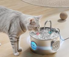 Cat Water Fountain for Drinking: Stainless Steel Cat Fountain - 2.2L Water Fountain Cat Bowl - Pet Water Fountain - Cat Drinking Fountain - Visible Water Level Cat Water Dispensers