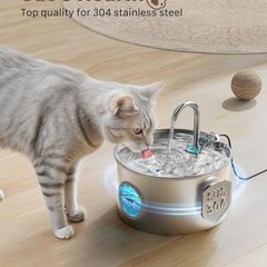 Cat Water Fountain for Drinking: Stainless Steel Cat Fountain - 2.2L Water Fountain Cat Bowl - Pet Water Fountain - Cat Drinking Fountain - Visible Water Level Cat Water Dispensers