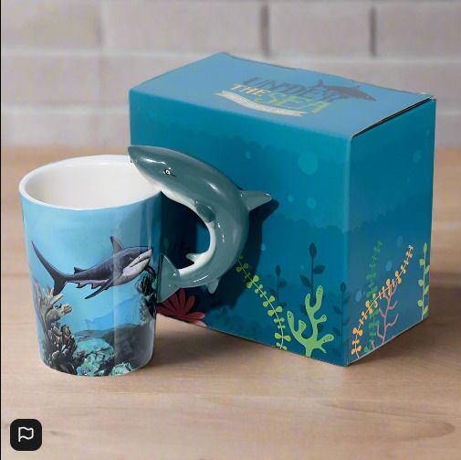 BRAND NEW Lisa Parker Shark Ceramic Shaped Handle Mug