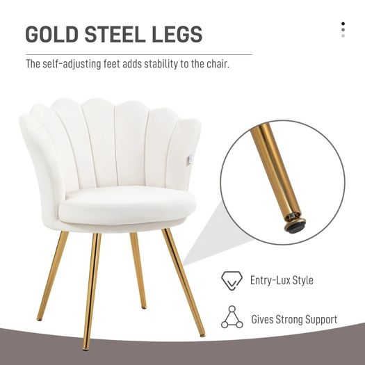 Shell chair vanity chair velvet salon chair with golden metal legs cream