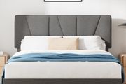 Double Bed Frame with Headboard 4ft6 135 x 190 cm 11.8 Height Upholstered Bed Base Wooden Slat Support Easy Assembly Dark Grey