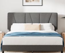 Double Bed Frame with Headboard 4ft6 135 x 190 cm 11.8 Height Upholstered Bed Base Wooden Slat Support Easy Assembly Dark Grey